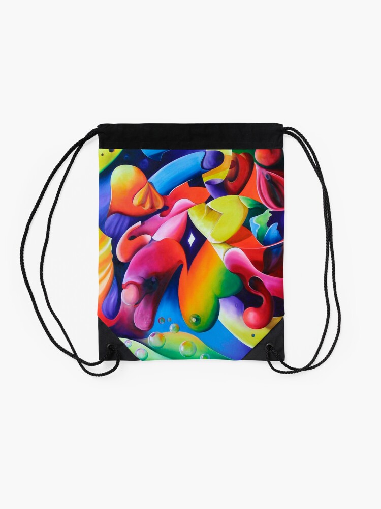 Thumbnail 2 of 3, Drawstring Bag, "Preconceptions" - colorful abstract expressionistic oil painting designed and sold by jknowles.
