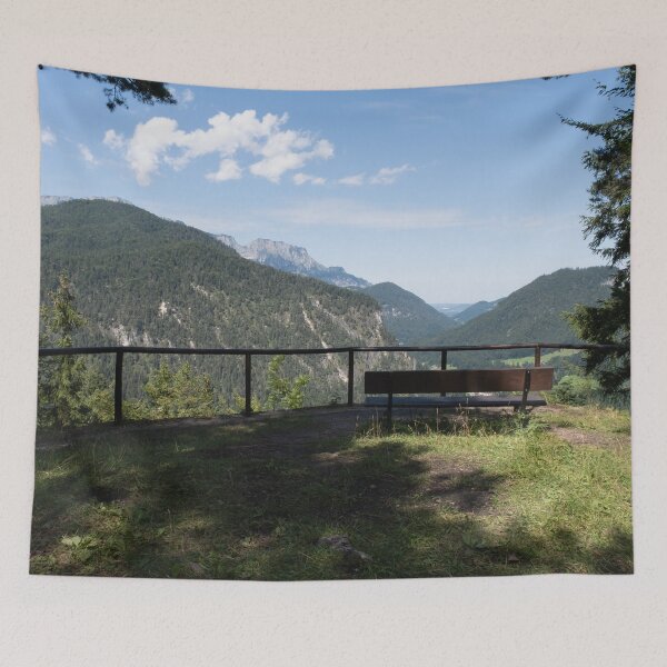 Item preview, Berchtesgaden, Germany: What remains of the Mooslahnerkopf; tea house in the Obersalzberg visited daily by Hitler. Wooden parapet and bench. Sunny summer day designed and sold by Maurizio Fabbroni.