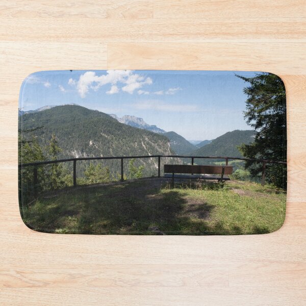 Item preview, Berchtesgaden, Germany: What remains of the Mooslahnerkopf; tea house in the Obersalzberg visited daily by Hitler. Wooden parapet and bench. Sunny summer day designed and sold by Maurizio Fabbroni.