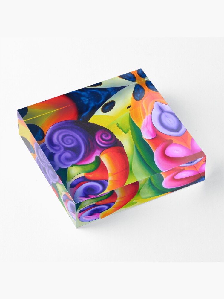 Thumbnail 3 of 5, Acrylic Block, "Bailando en el Espacio" colourful abstract oil painting designed and sold by jknowles.