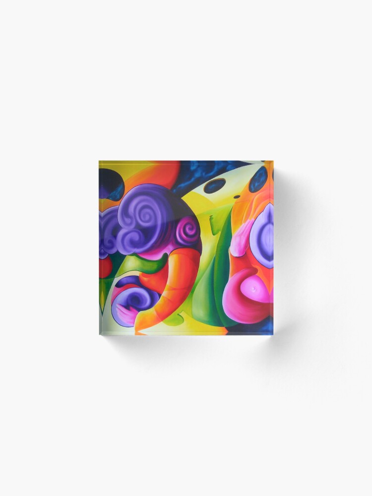 Thumbnail 2 of 5, Acrylic Block, "Bailando en el Espacio" colourful abstract oil painting designed and sold by jknowles.