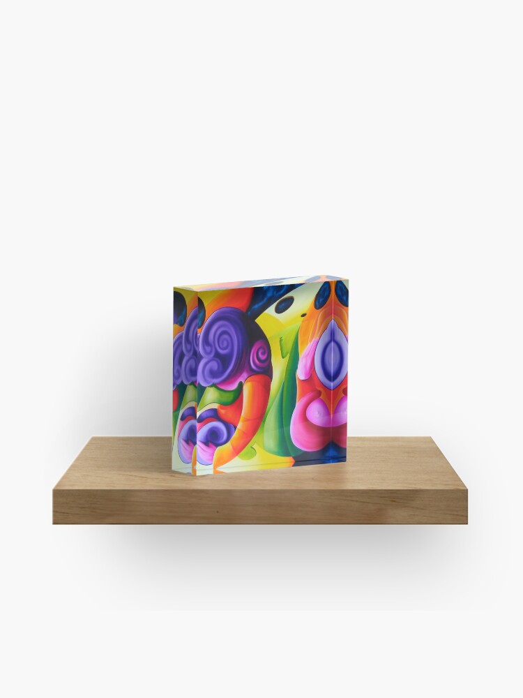 Thumbnail 1 of 5, Acrylic Block, "Bailando en el Espacio" colourful abstract oil painting designed and sold by jknowles.