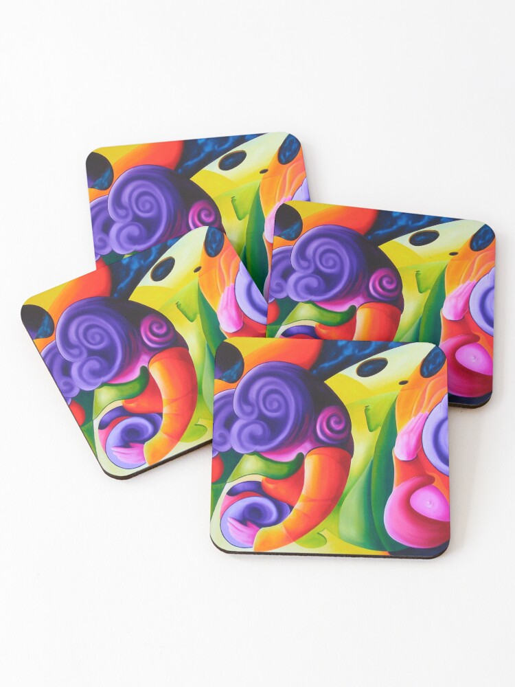 Thumbnail 1 of 5, Coasters (Set of 4), "Bailando en el Espacio" colourful abstract oil painting designed and sold by jknowles.