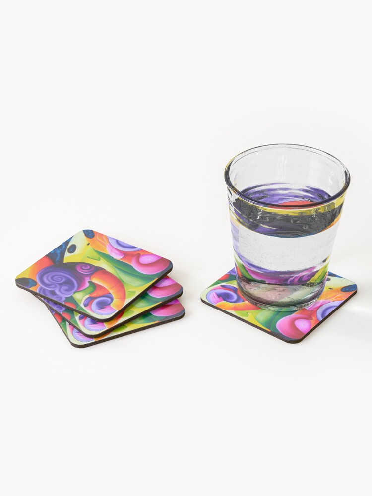 Thumbnail 2 of 5, Coasters (Set of 4), "Bailando en el Espacio" colourful abstract oil painting designed and sold by jknowles.