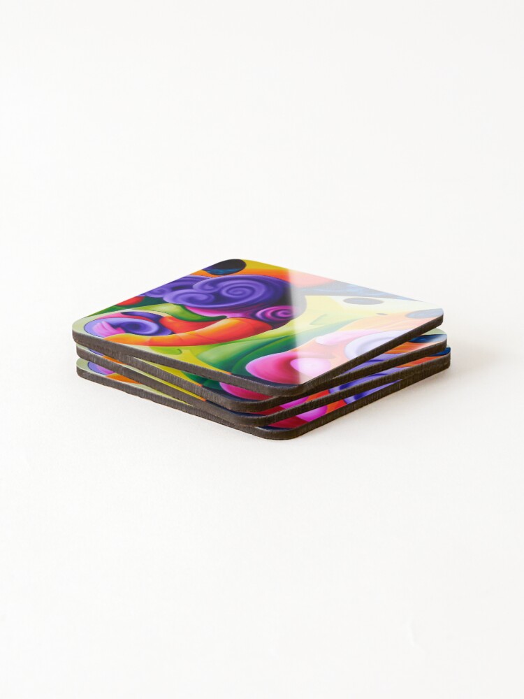 Thumbnail 4 of 5, Coasters (Set of 4), "Bailando en el Espacio" colourful abstract oil painting designed and sold by jknowles.