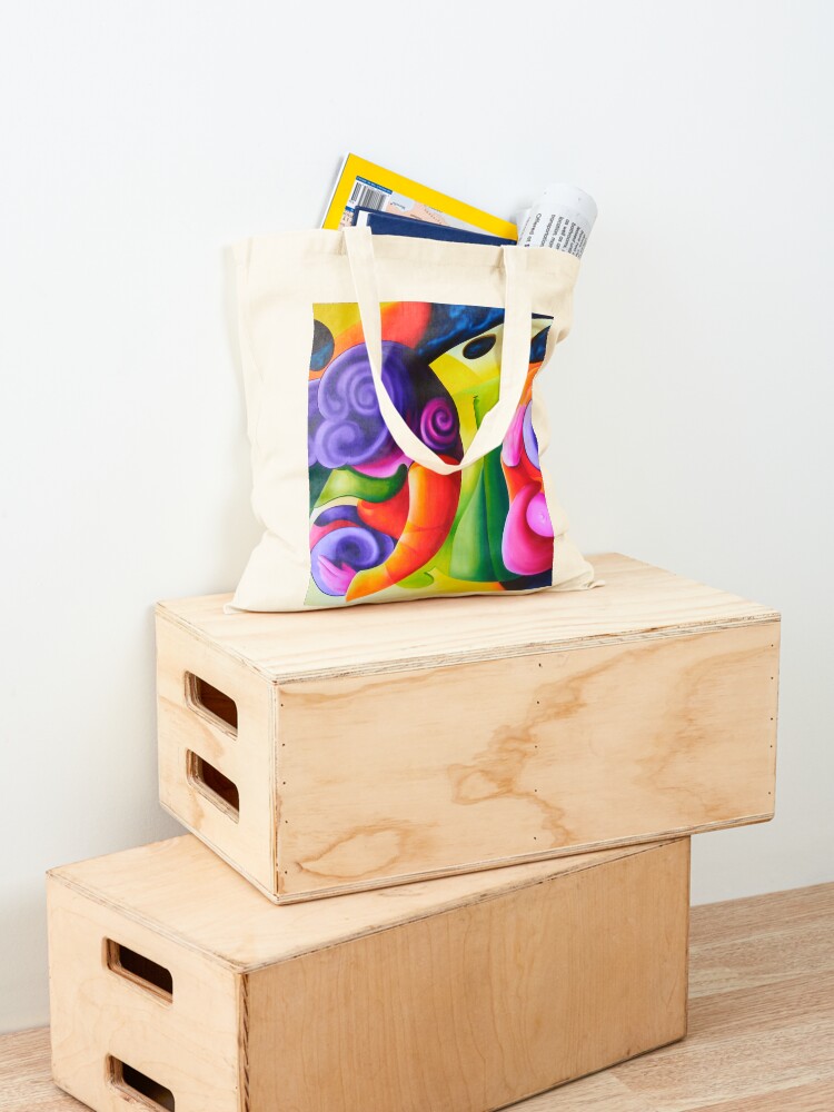 Thumbnail 4 of 5, Tote Bag, "Bailando en el Espacio" colourful abstract oil painting designed and sold by jknowles.