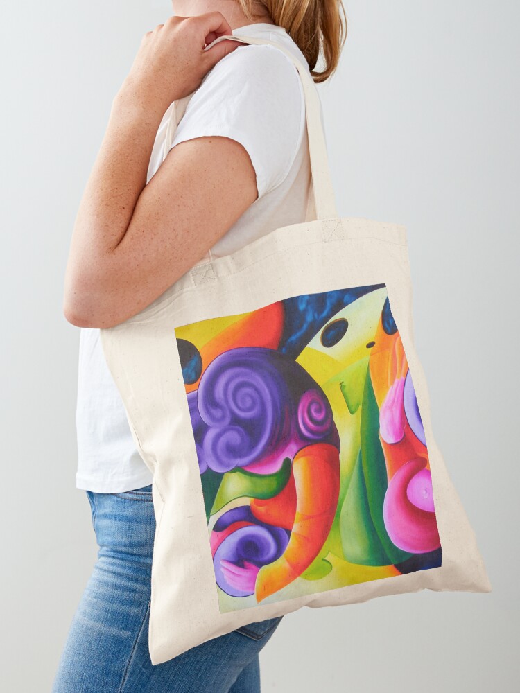 Thumbnail 1 of 5, Tote Bag, "Bailando en el Espacio" colourful abstract oil painting designed and sold by jknowles.