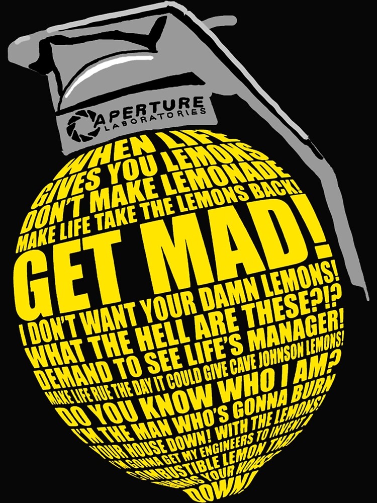 Disover Portal 2 Cave Johnson Combustible lemon quote Premium Matte Vertical Poster