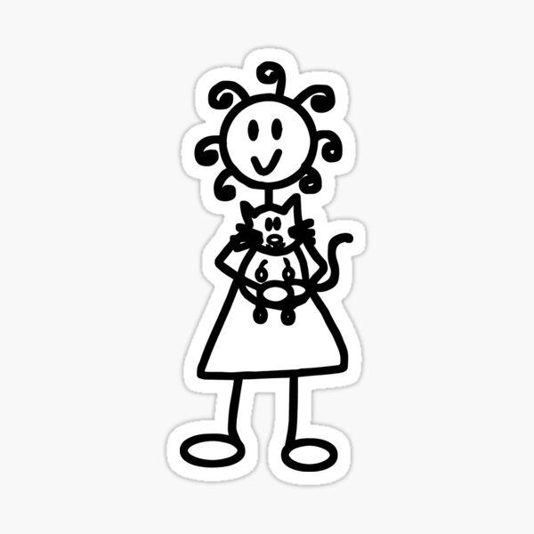 The Girl with the Curly Hair Holding Cat - White Sticker