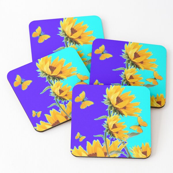 Item preview, BI COLOR BLUE-TURQUOISE COLOR ART YELLOW SUNFLOWERS BUTTERFLIES  designed and sold by sharlesart.