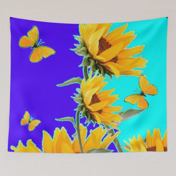 Item preview, BI COLOR BLUE-TURQUOISE COLOR ART YELLOW SUNFLOWERS BUTTERFLIES  designed and sold by sharlesart.