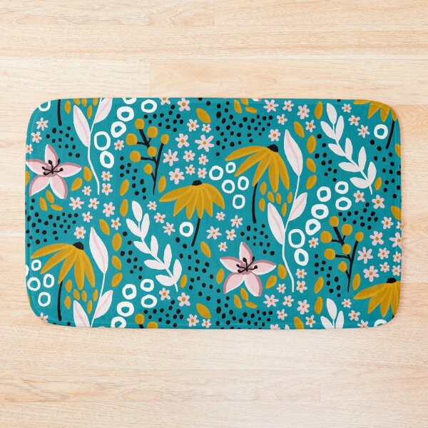 Item preview, Joyful Floral with lagoon blue base designed and sold by Quick Brown Fox Canada.