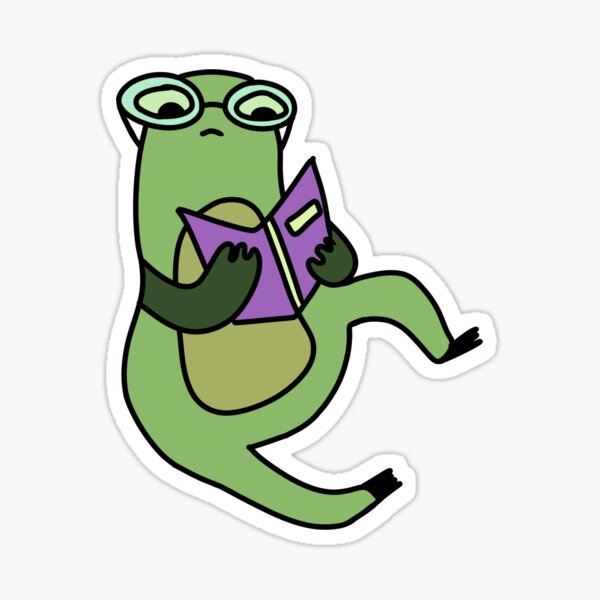 Kawaii frog with glasses reading a book Sticker
