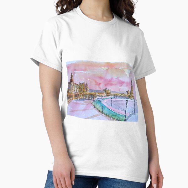 Sevilla Spain Plaza Espana at sunset Classic T-Shirt