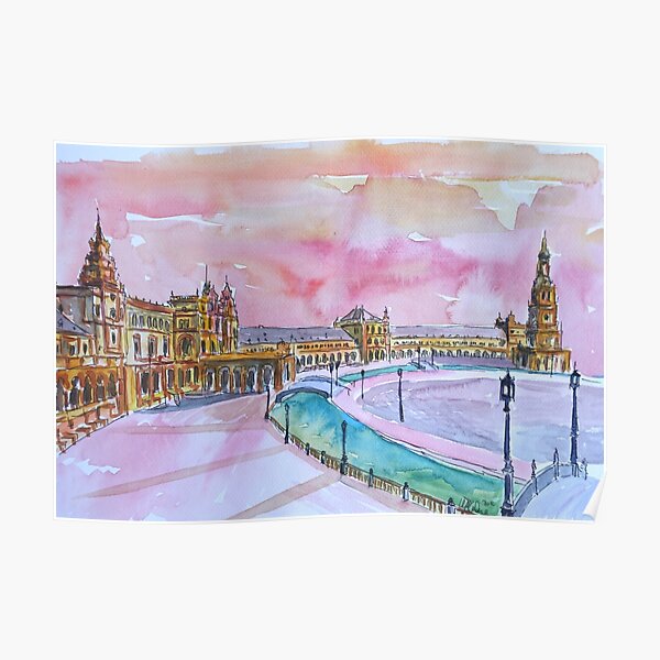 Sevilla Spain Plaza Espana at sunset Poster