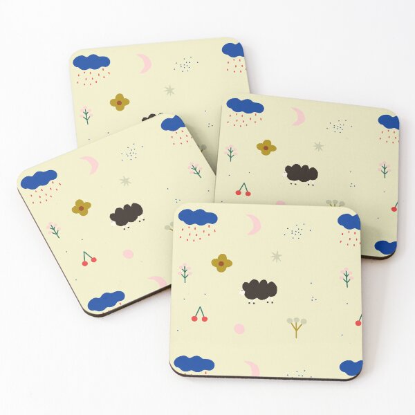Item preview, Cute seamless pattern with lamb, rainy cloud,cherry,flowers, moon and dots.  Stylish minimalistic abstract pattern. designed and sold by BychkovaEvgenia.