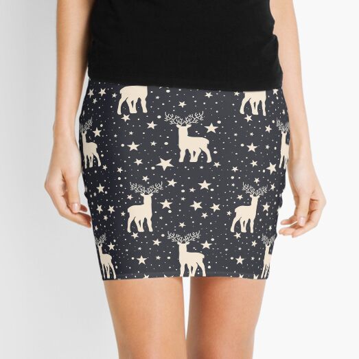 Retro Reindeer Starry Night Hygge Aesthetic Pattern Mini Skirt