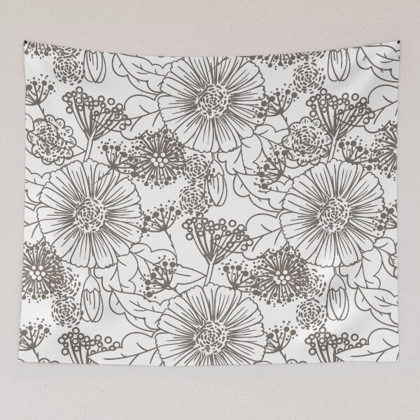 Item preview, Grayish Brown and White Hand Drawn Floral Pattern Pairs 2022 Popular Color Sherwin Williams Garret Gray SW 6075 designed and sold by ColorOfTheYears.