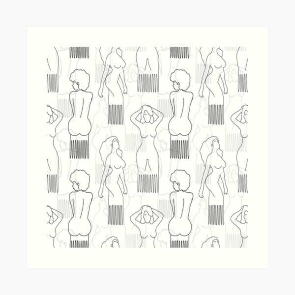 Black woman-shaped comb on white background Art Print