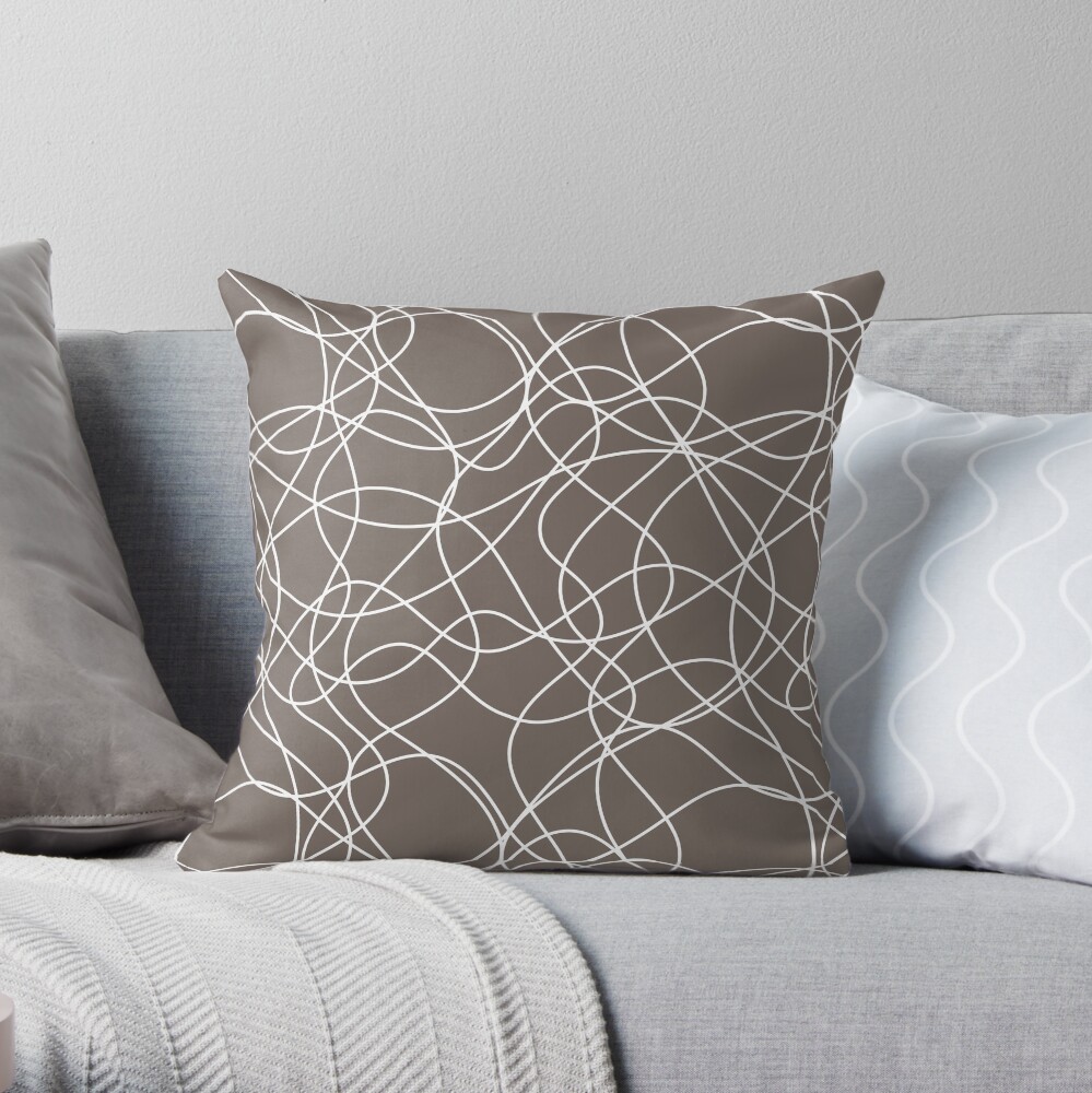 Grayish Brown and White Scribbled Line Pattern Pairs 2022 Popular Color Sherwin Williams Garret Gray SW 6075 Throw Pillow