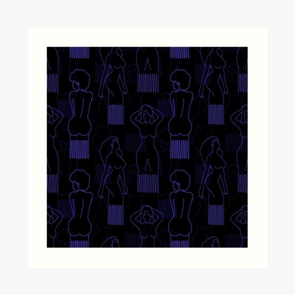 Blue woman-shaped comb on black background Art Print