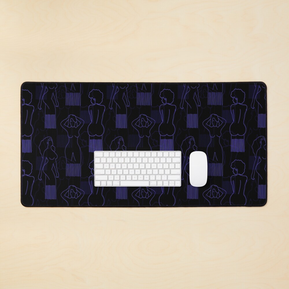 Blue woman-shaped comb on black background Mouse Pad