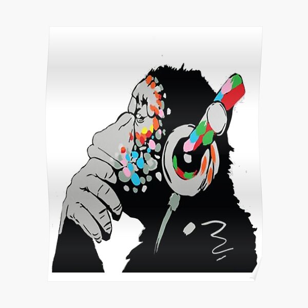 Banksy DJ Monkey Thinker with Headphones Poster
