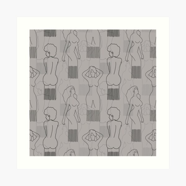 Black woman-shaped comb on grey background Art Print