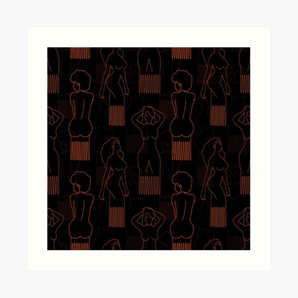 Orange woman-shaped comb on black background Art Print