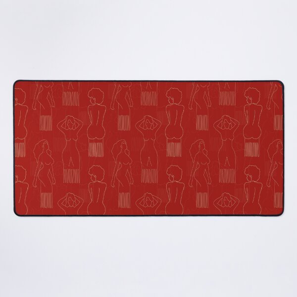 Peine con forma de mujer beige sobre fondo rojo. Alfombrilla de escritorio