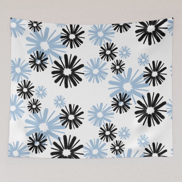 Item preview, Blossom burst in black and sky blue on white designed and sold by Quick Brown Fox Canada.