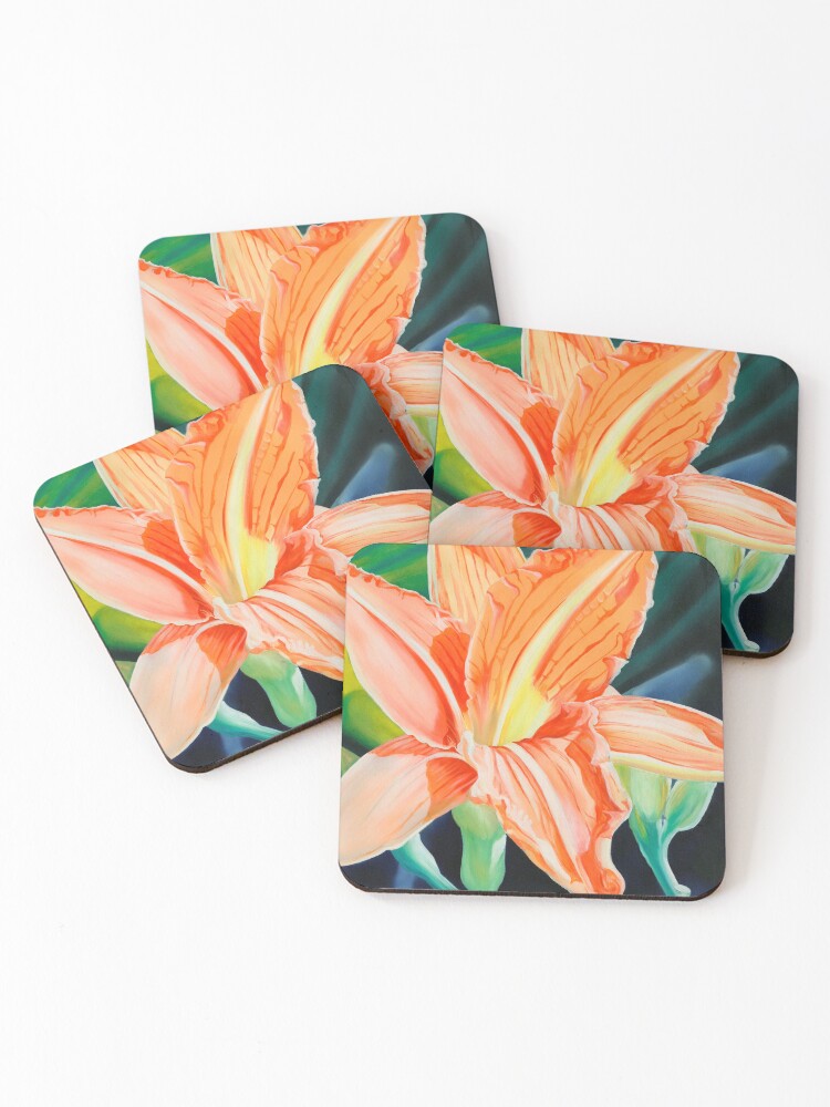 Thumbnail 1 of 5, Coasters (Set of 4), "King for a Day" - orange day lily designed and sold by jknowles.