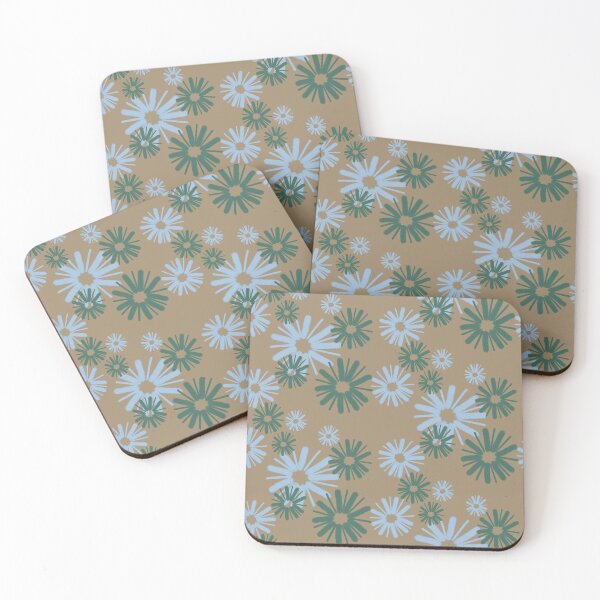 Item preview, Blossom burst on mushroom beige with sky blue and pine green designed and sold by Quick Brown Fox Canada.