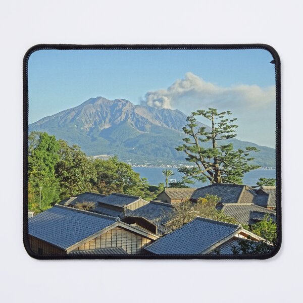 Item preview, Kagoshima rooftops with Sakurajima in the background designed and sold by cuisinecat2.