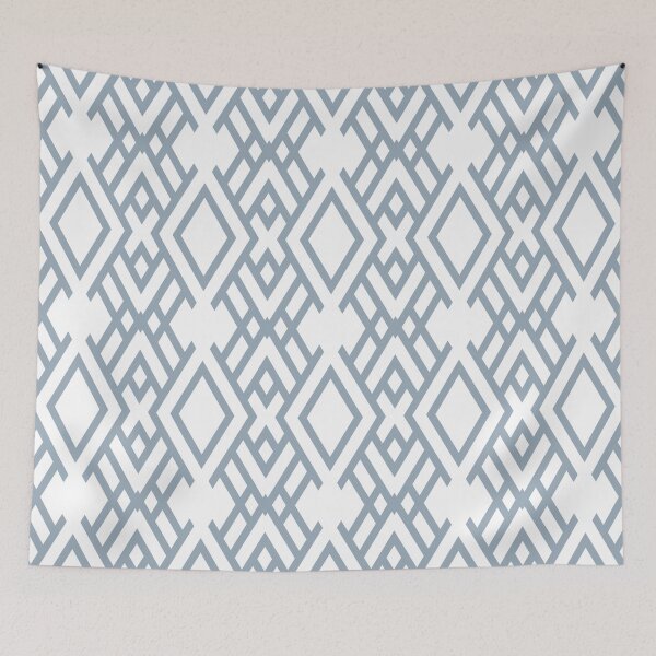 Item preview, Blue and White Ornamental Striped Art Deco Pattern Pairs 2022 Popular Color Sherwin Williams Aleutian SW 6241 designed and sold by ColorOfTheYears.