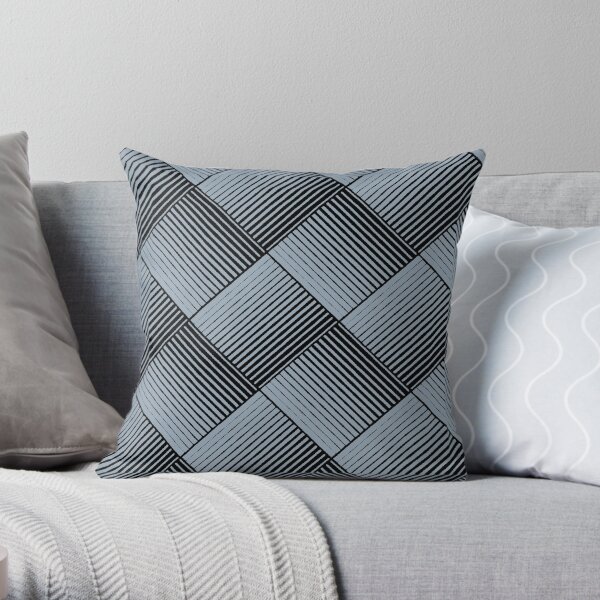 Black and Blue Square Mosaic Stripe Pattern Pairs 2022 Popular Color Sherwin Williams Aleutian SW 6241 Throw Pillow