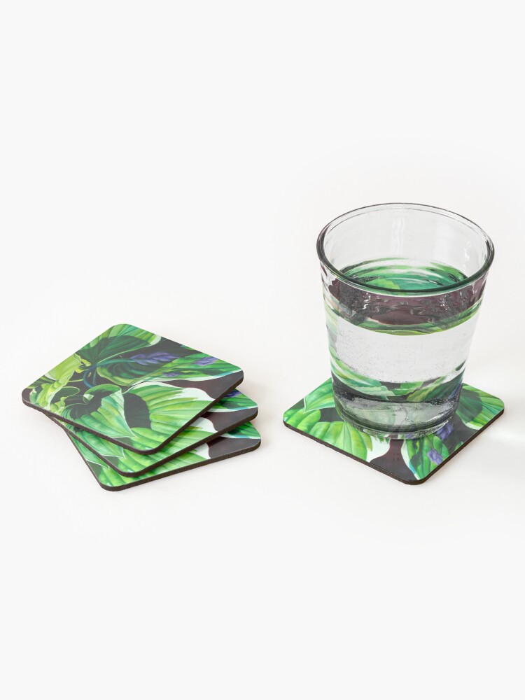 Thumbnail 2 of 5, Coasters (Set of 4), "Has Visto La Hosta" - green hosta leaves designed and sold by jknowles.