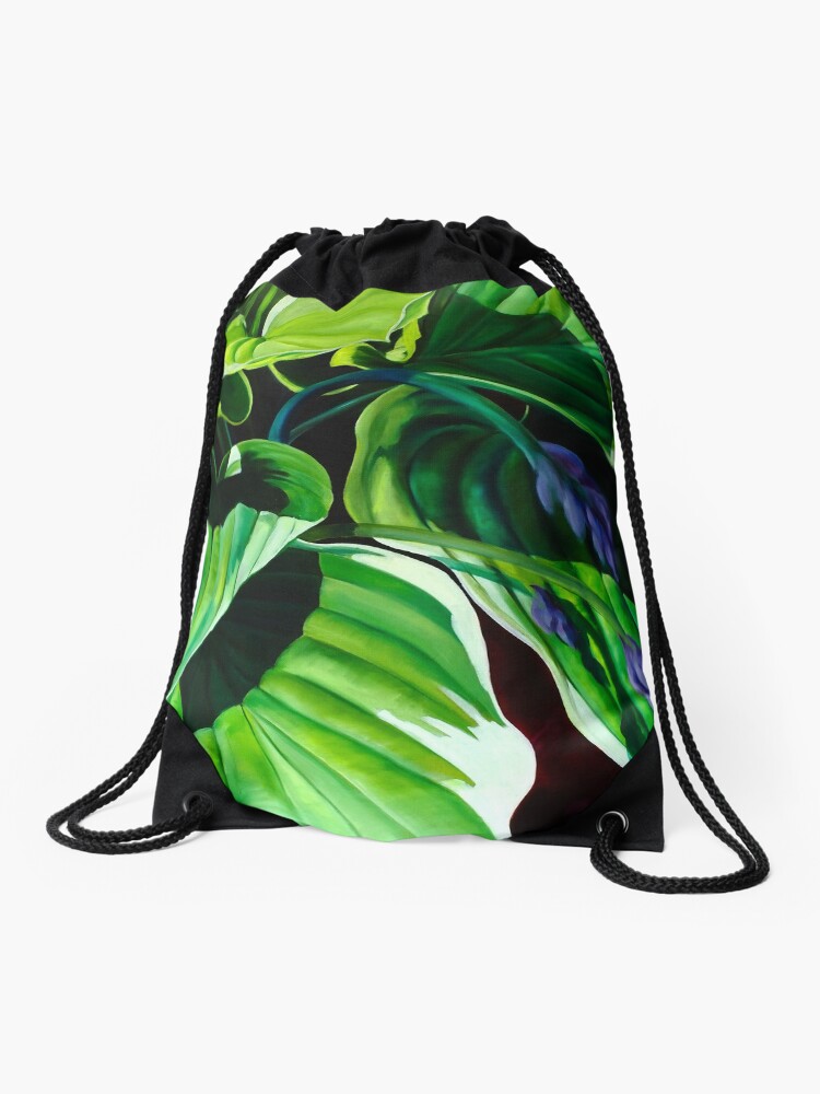 Thumbnail 1 of 3, Drawstring Bag, "Has Visto La Hosta" - green hosta leaves designed and sold by jknowles.