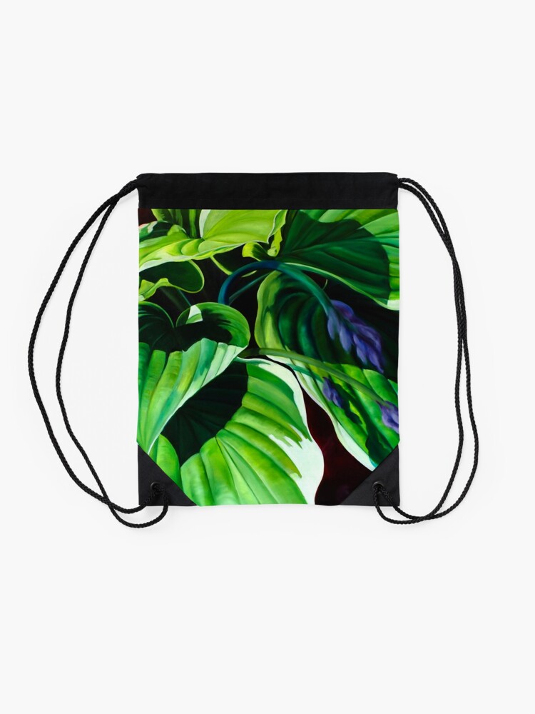 Thumbnail 2 of 3, Drawstring Bag, "Has Visto La Hosta" - green hosta leaves designed and sold by jknowles.
