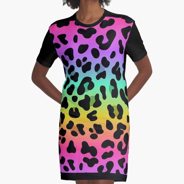 Rainbow Leopard Skin Pattern Graphic T-Shirt Dress