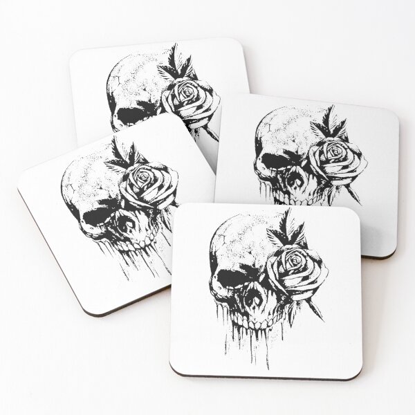 Item preview, Black skull with rose and drops of blood designed and sold by Iuliia Nerd.