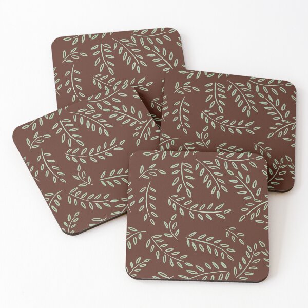 Item preview, Green Leaf Pattern on Root Beer Brown Background designed and sold by nabeArtist.