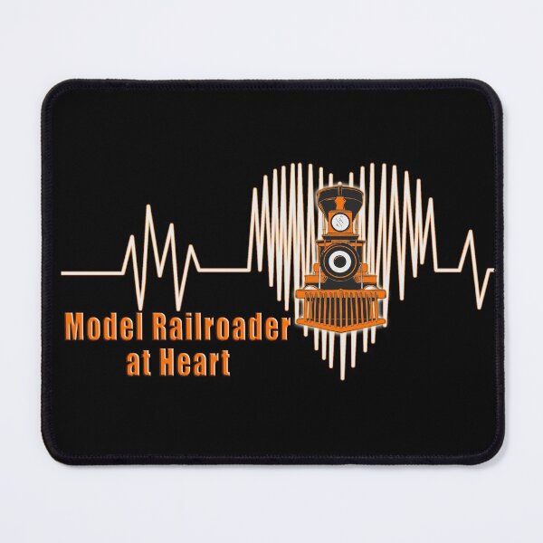 Model Railroader at Heart. Model Railroading Steam Locomotive Heartbeat ECG Design with Orange Text. Mouse Pad