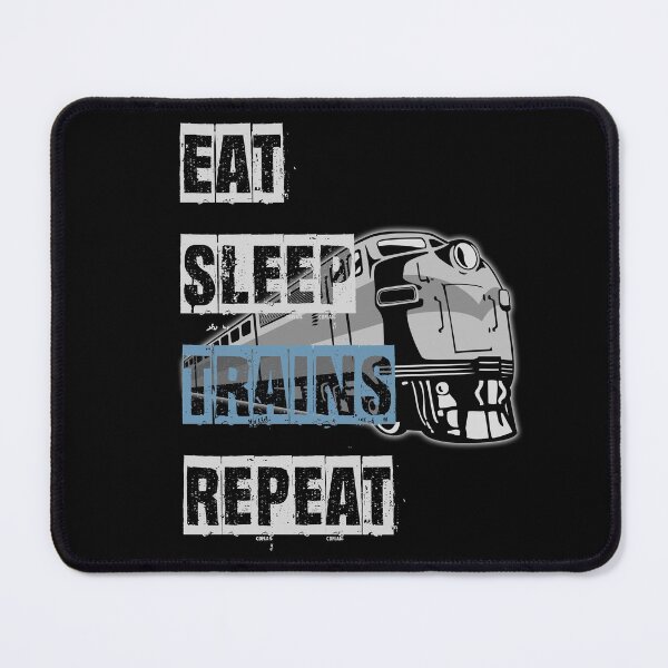 Item preview, Eat Sleep Trains Repeat Model Railroading and Railways Funny Bold Design with Blue Text. designed and sold by UrTops.