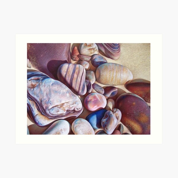"Pallette of stones - Hallett Cove beach SA" - detail Art Print