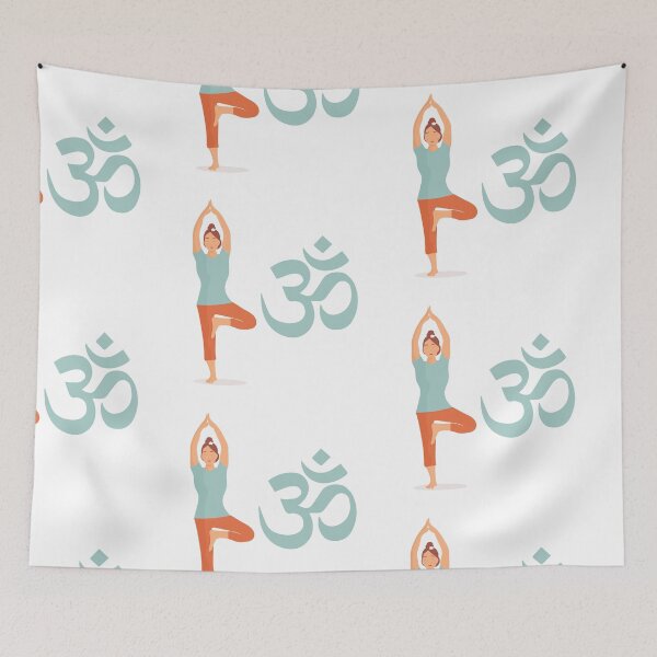Item preview, OM yoga meditation. Girl in yoga pose standing on leg. Beautiful woman practicing yoga. Meditation. OM symbol of Hinduism. designed and sold by KsuWonder.