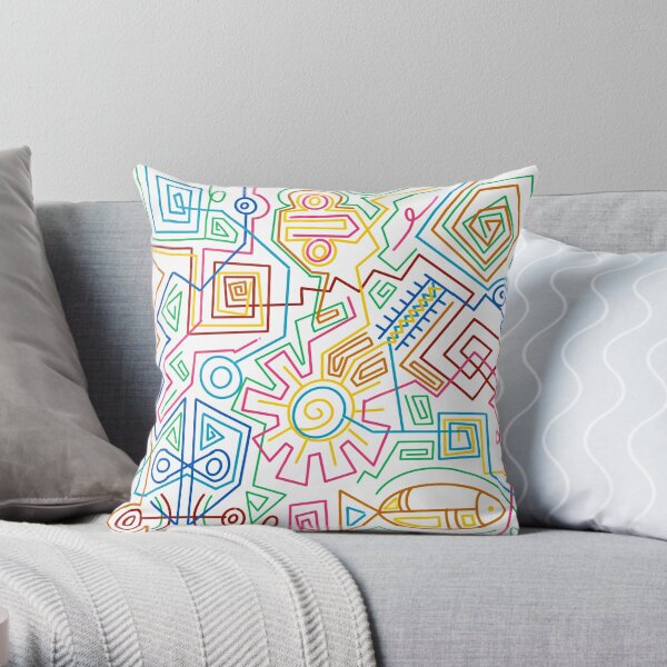 Colorful Doodles Inspired By the Egyptian culture In A Modern Abstract Style White Background Throw Pillow
