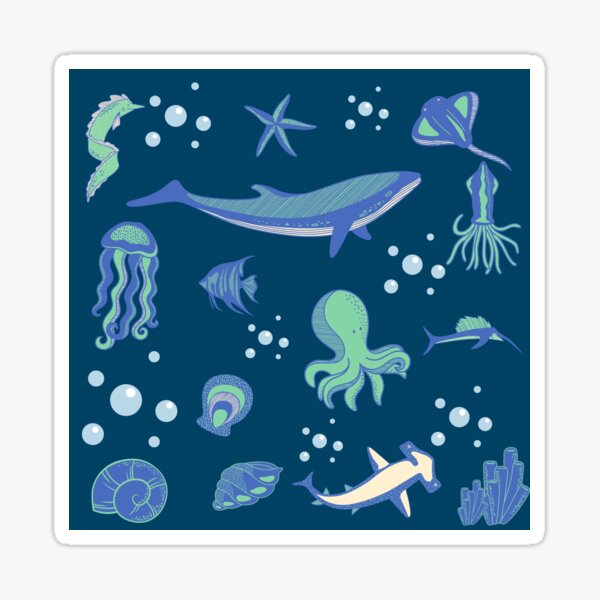 Item preview, Undersea Animals | Depths of Blue Water designed and sold by miosoi studio.