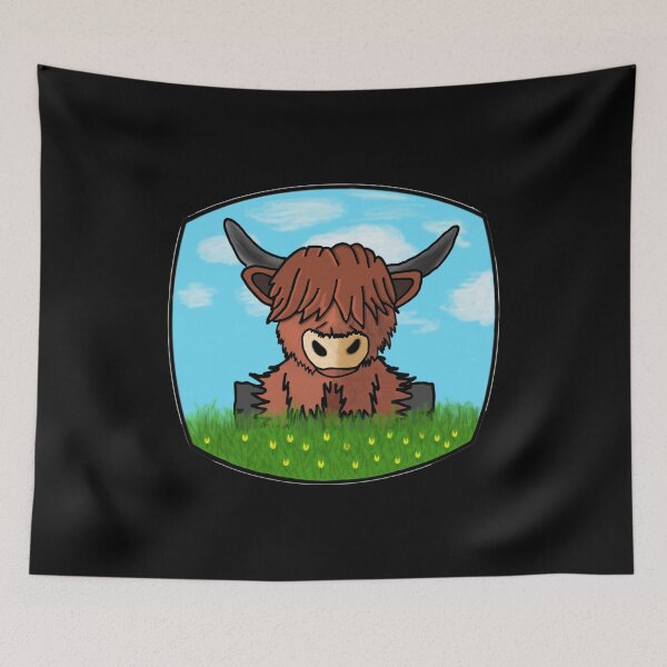 Item preview, Highland cow chilling in the field designed and sold by Braw-Merch.