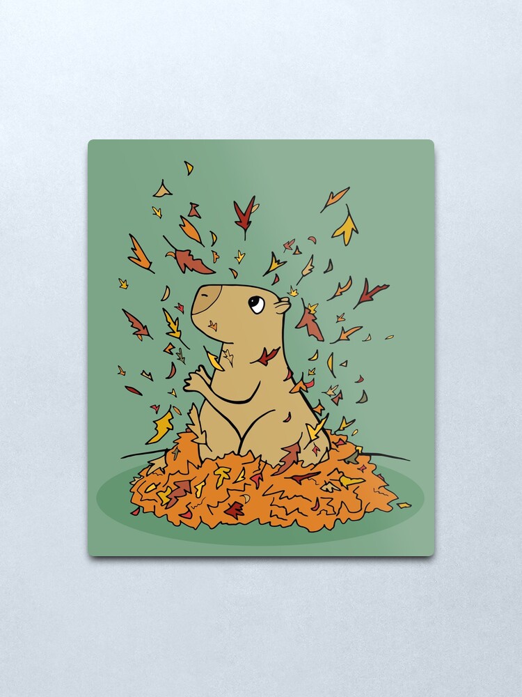 Alternate view of Autumn Capybara in a Leaf Pile Metal Print